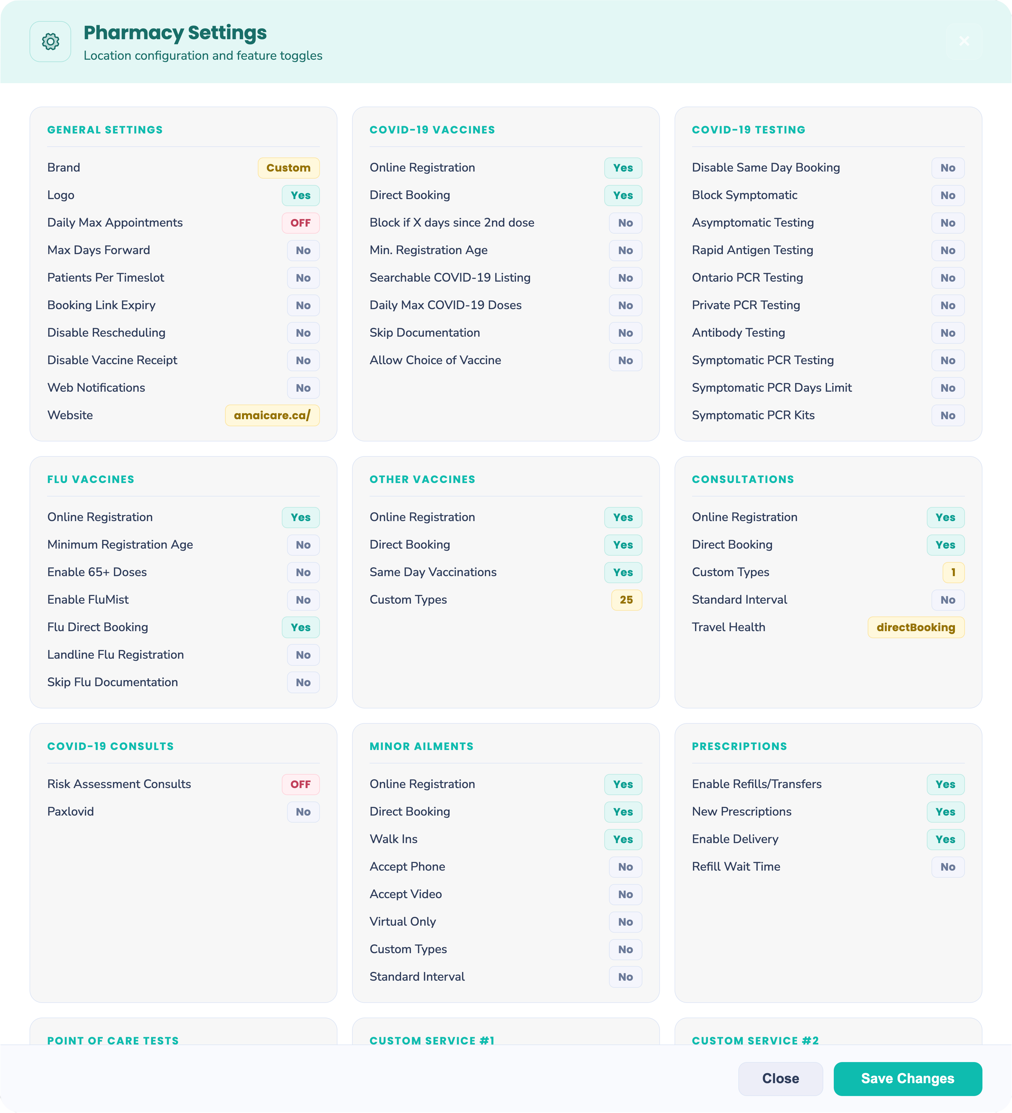 Enterprise Settings Dashboard
